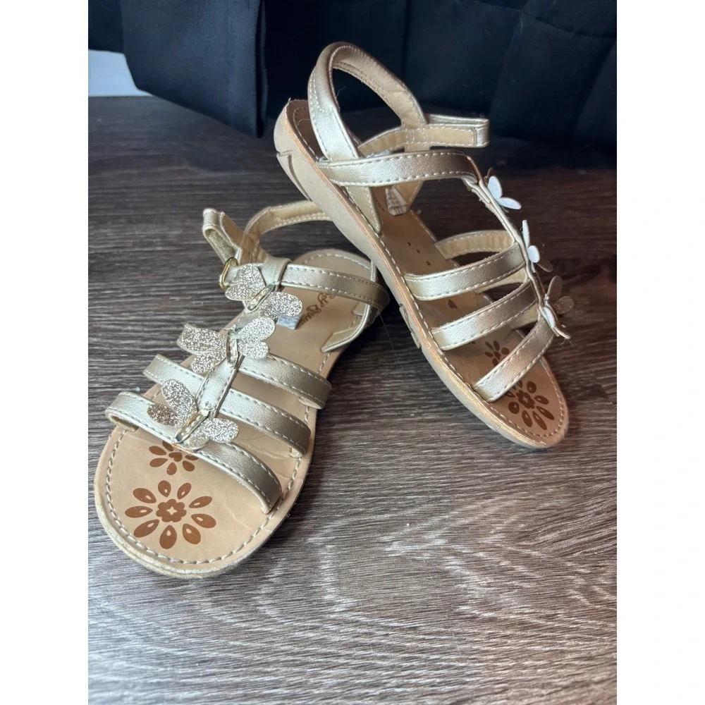 Self Esteem Girls Gold Glitter Butterfly Gladiator Sandals Size 11 LF88964